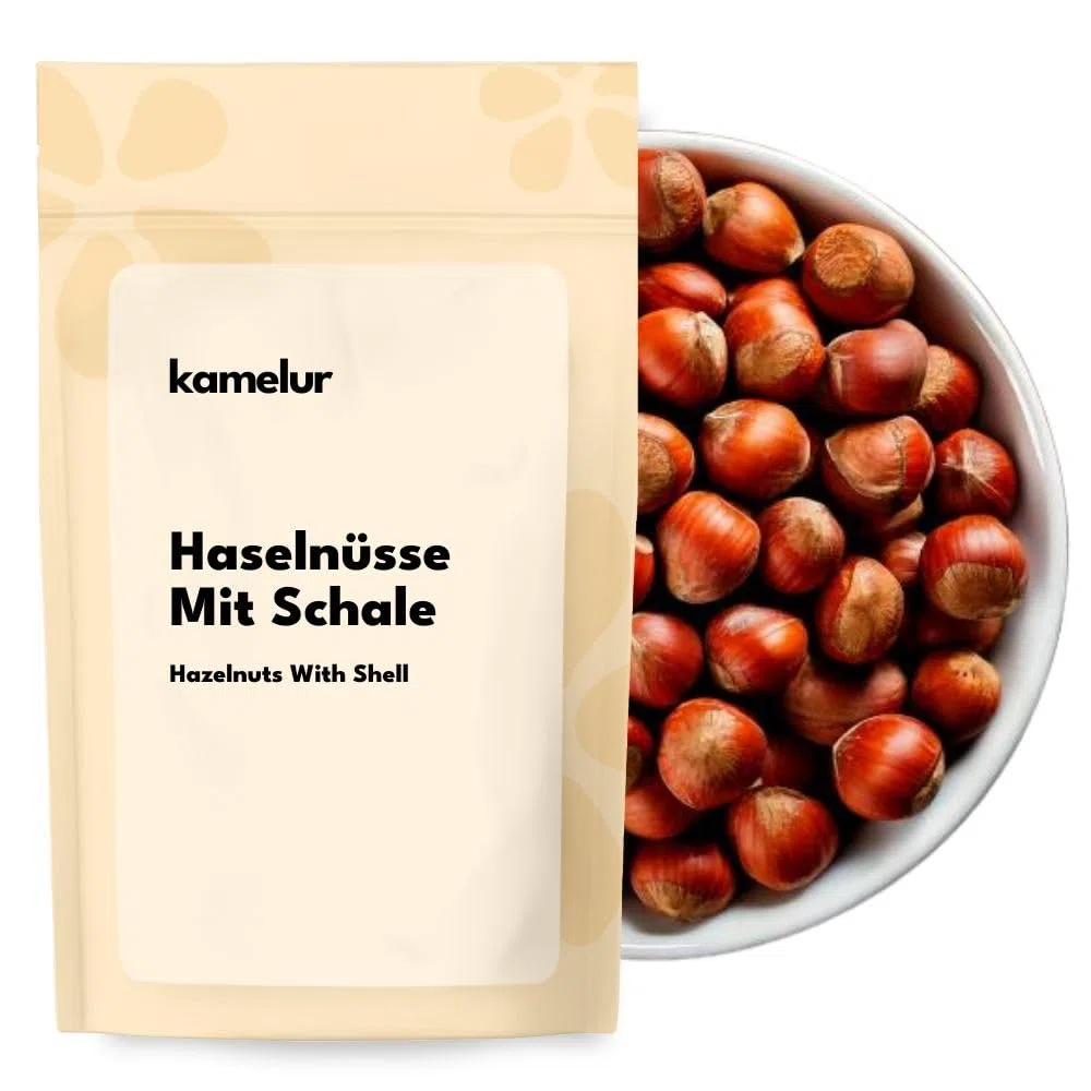 Kamelur Avellanas con cáscara de Italia, granos de avellana de alta calidad enteros y sin cáscara, en envase biodegradable, 1kg