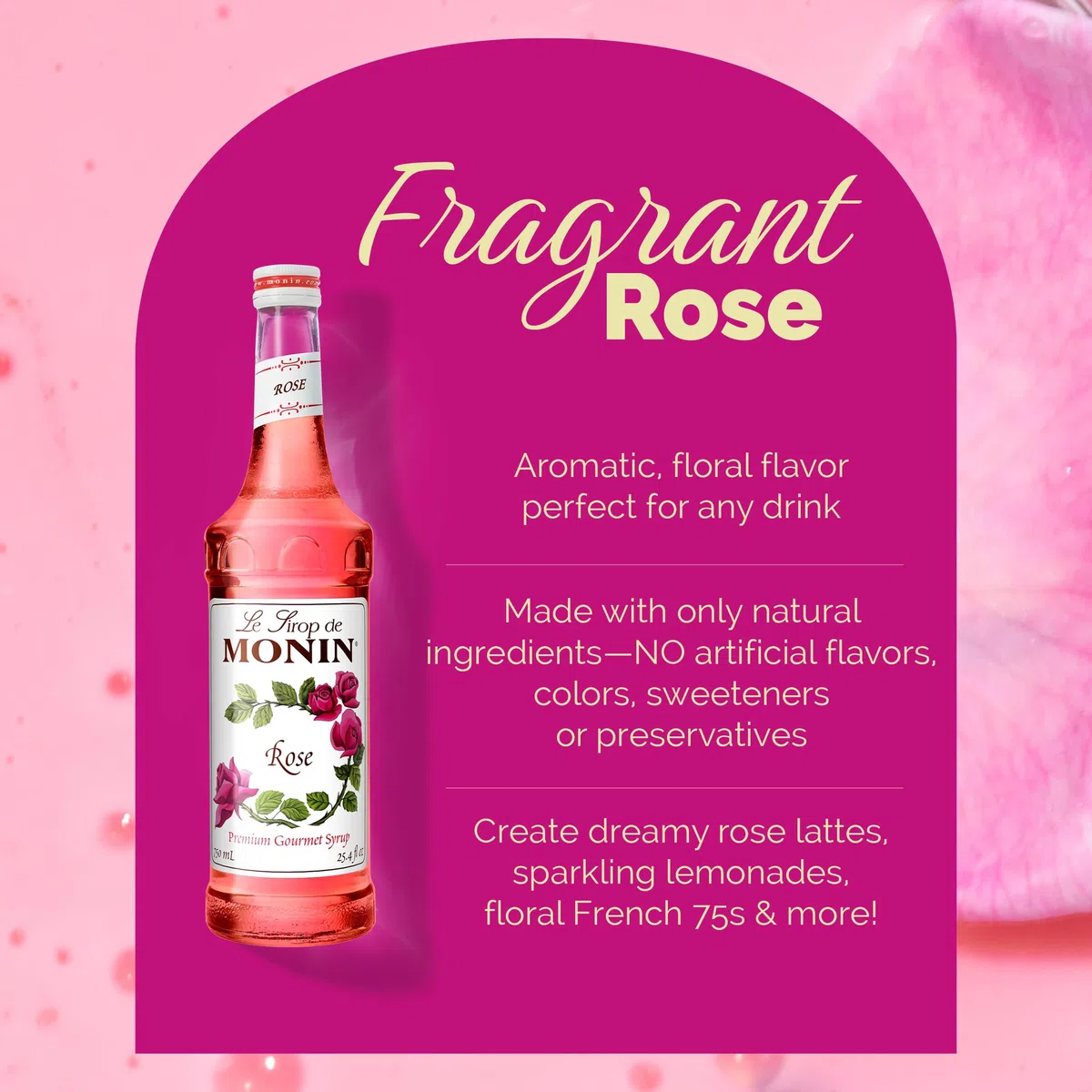 Monin Rose Syrup, 750 ml