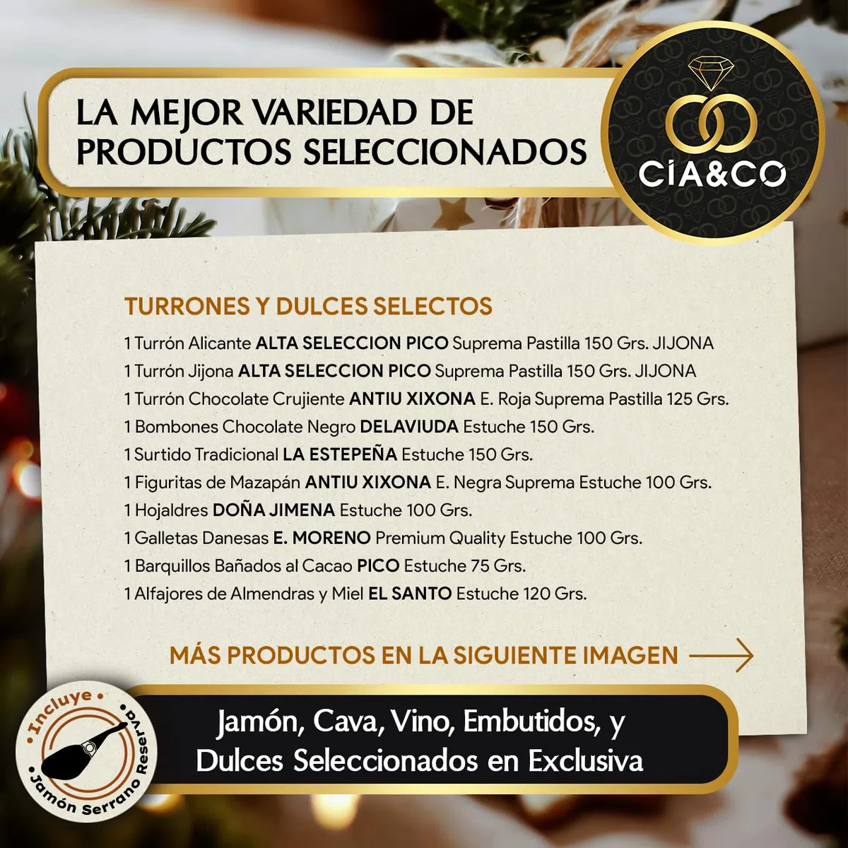 Cesta de Navidad con Jamón Gourmet 2025 (Lote 309) · Con Jamón Reserva, Vino, Cava Pago, Ron, Dulces Selectos y Tarjeta Personalizable · Regalo Corporativo, Familiar o Personal Ideal
