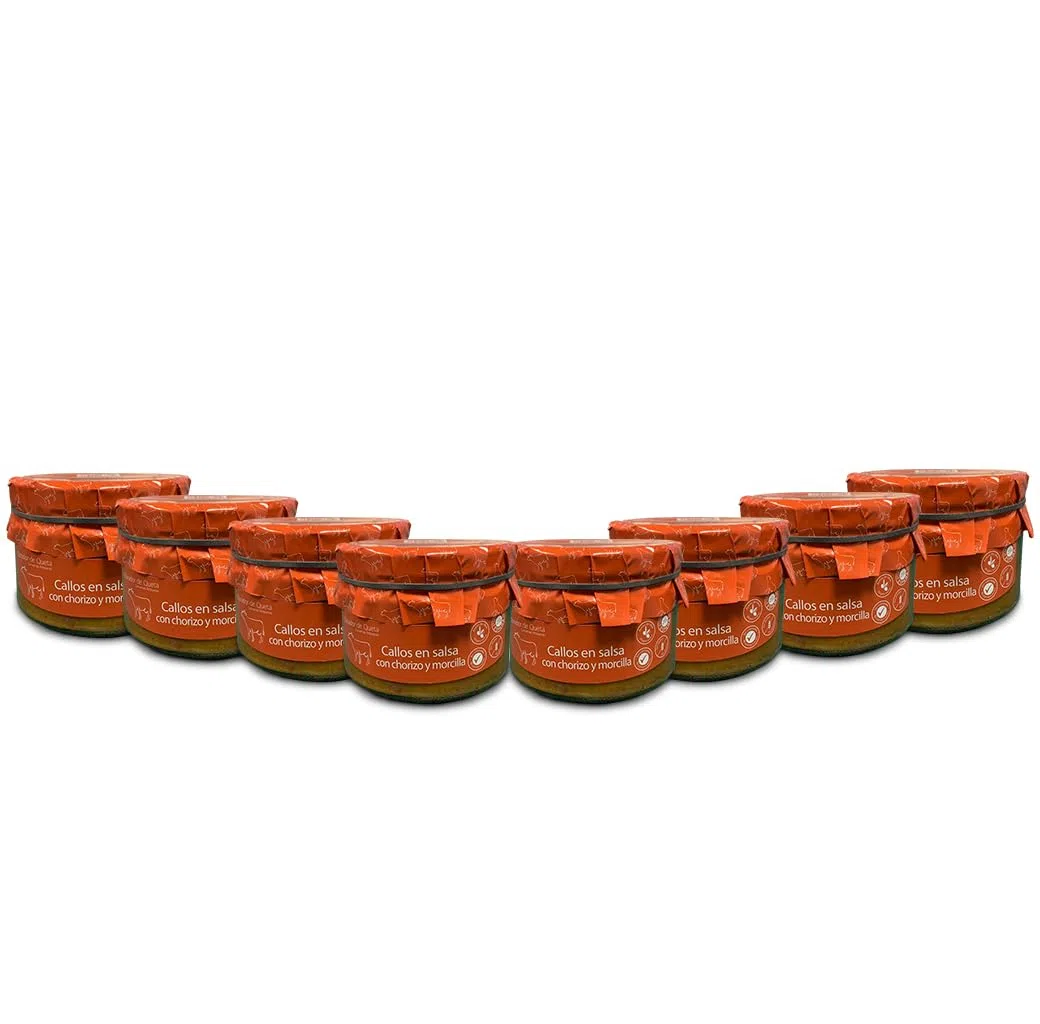 Callos en salsa con chorizo y morcilla 560grs (PACK de 8). Callos a la Madrileña. Receta familiar, casera y artesana. Conservas Gourmet. Regalo original para todos. Producto 100% elaborado en España.