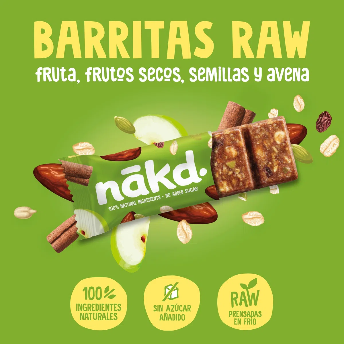 Nākd. Barritas de Fruta y Fibra | Manzana y Canela | Alto Contenido en Fibra | 100% Ingredientes Naturales | Sin Azúcares Añadidos | Vegano | 16 x 44g Barritas| 704g