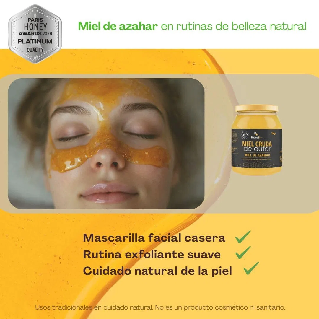 Natural Bee - Premio Platino Paris Awards 2026. Miel de Azahar Pura de Abeja 1kg. Cosecha Propia, Real, Mágica, Cruda sin filtrar, Sin azúcar. Incluye cuchara para miel. 100% Española. Regalo gourmet.