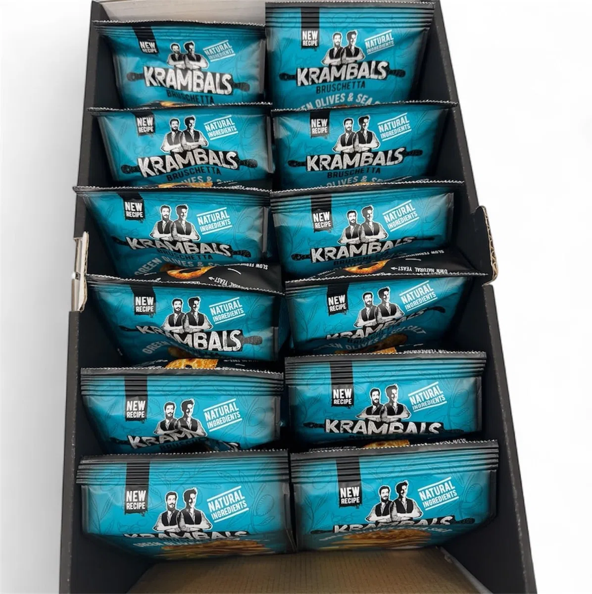 Krambals Bruschetta – Rebanadas de Pan Tostado Crujiente, Snack para Aperitivo – Pack de 12 unidades, 70g (Olivas Verdes)
