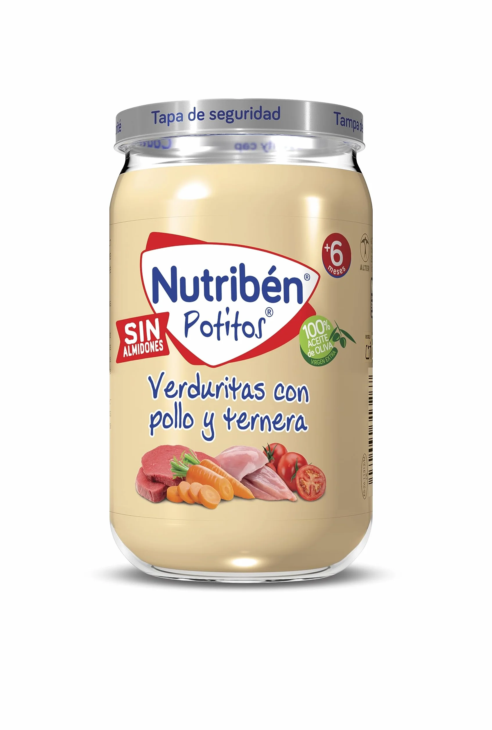 Nutribén Potitos | Tarrito de Verduras con Pollo y Ternera | Para Bebés a partir de 6 Meses | Sin Almidones | Sin Azúcares Añadidos | Sin Gluten, Huevo, Leche | Pack de 12 Unidades | 2820 g