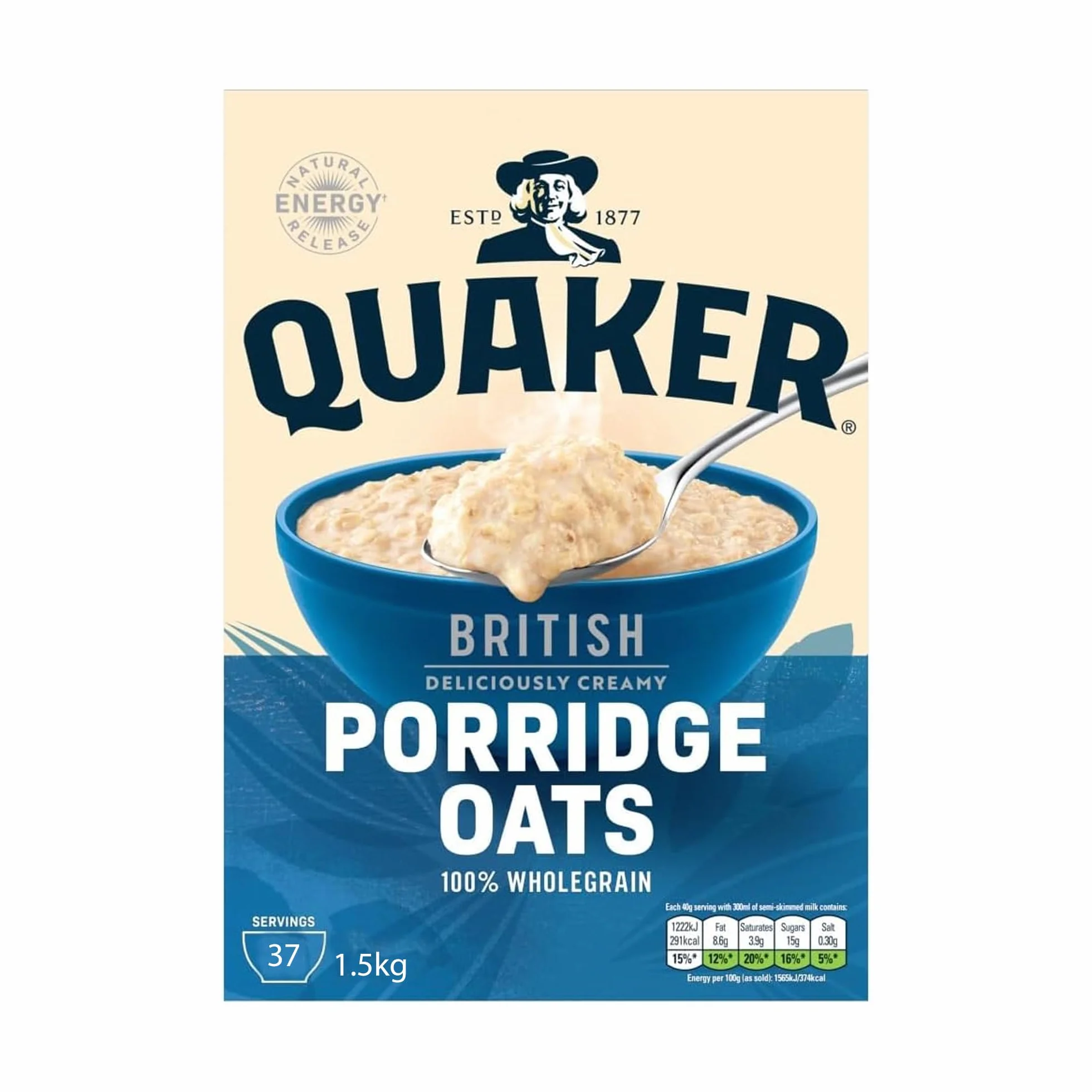 Quaker Porridge Rolled Oats 1,5 kg | Copos de Avena 100% integral 1,5 kg (El embalaje puede variar)