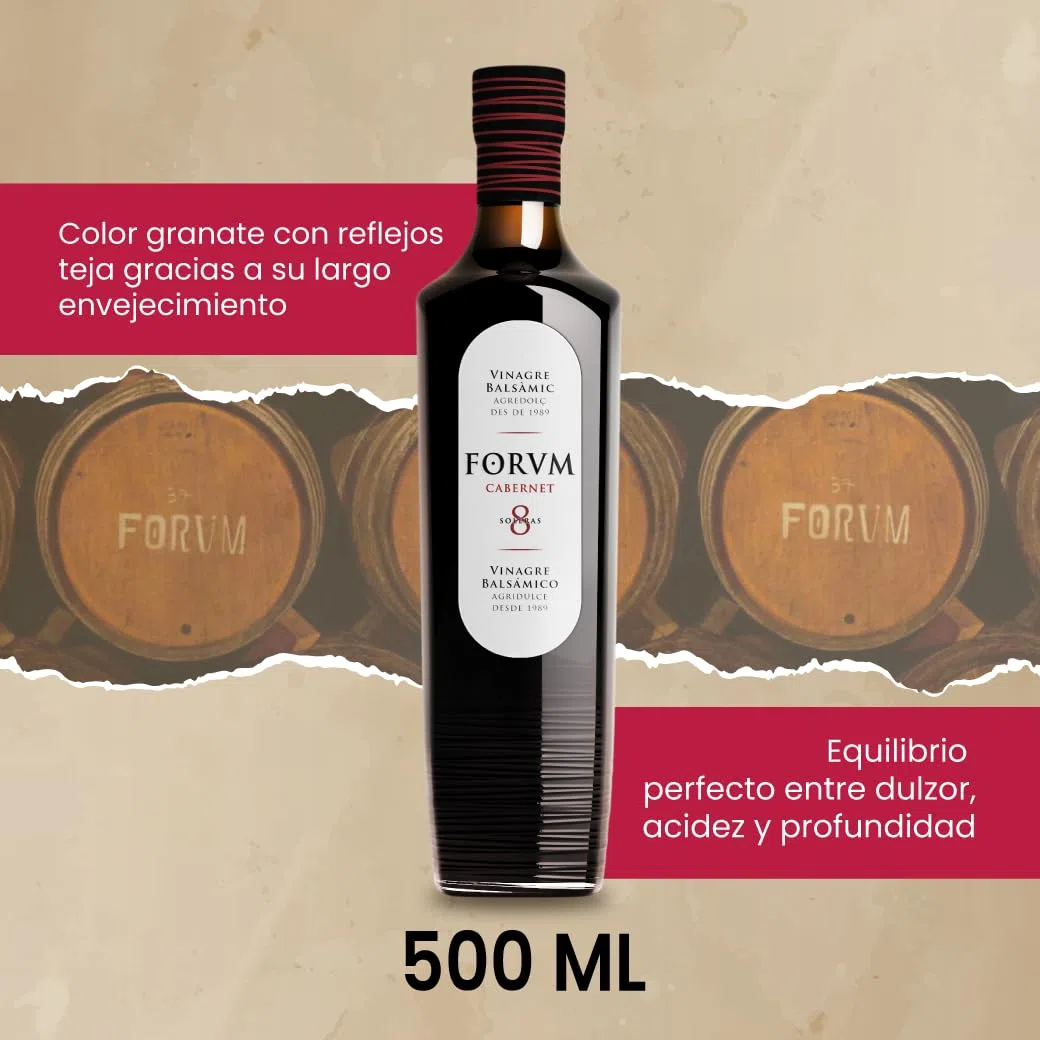 Forvm Cabernet, Vinagre de Vino Tinto, Fantástico para Cocinar, Usado 12 Años en el Menú de los Premios Nobel, Envejecido Artesanalmente 8 Años en Barricas, Prod. Limitada 500ml