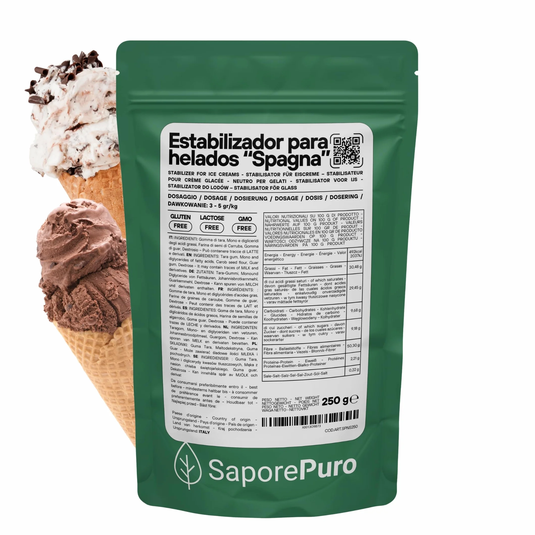 Saporepuro NEUTRO ESTABILIZANTE para helados y sorbetes (S) con emulsionante - 250 GR