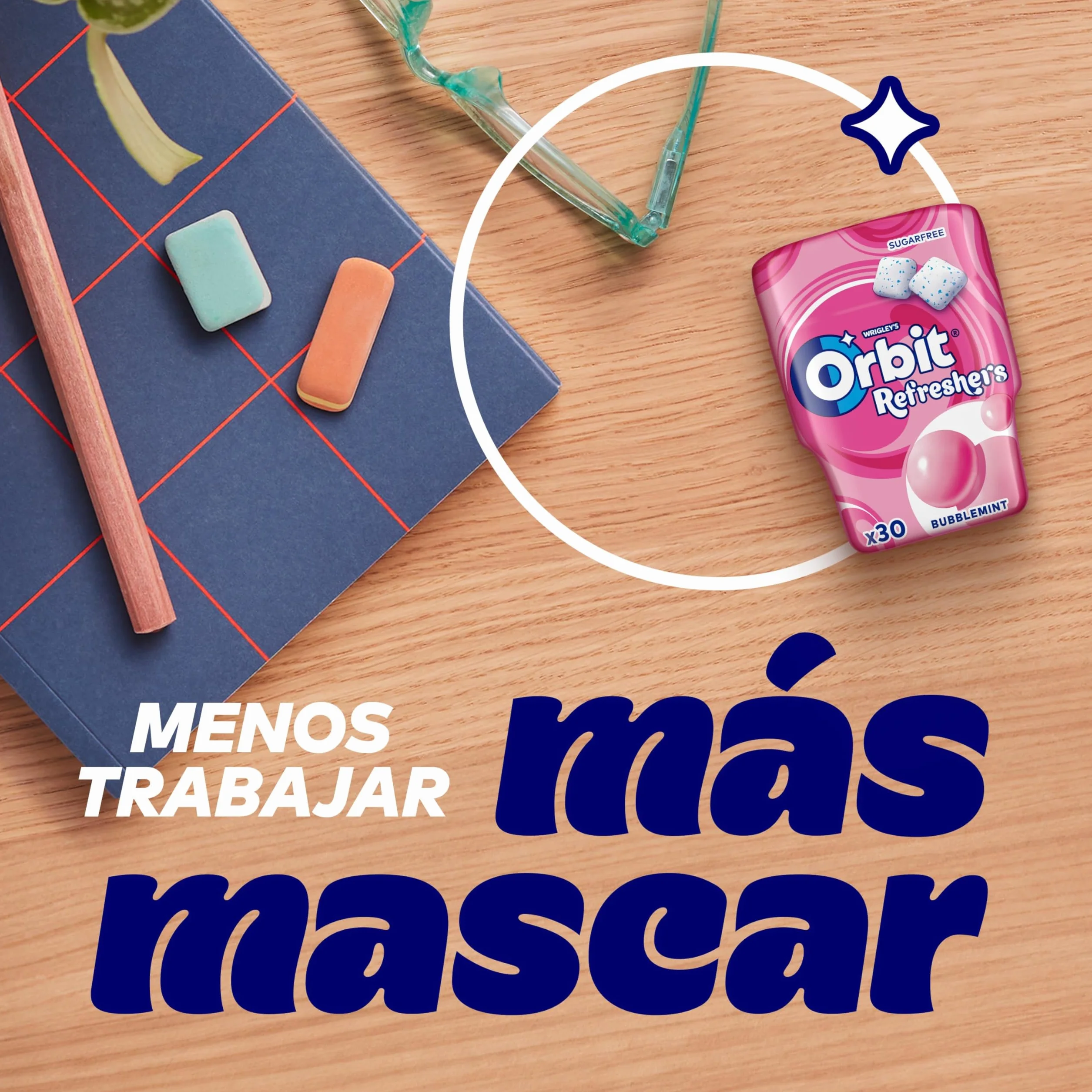 Orbit Refreshers, Bote de Chicles Sin Azúcar Sabor Bubblemint que proporciona frescura inmediata en formato gragea (6 x 30 chicles)
