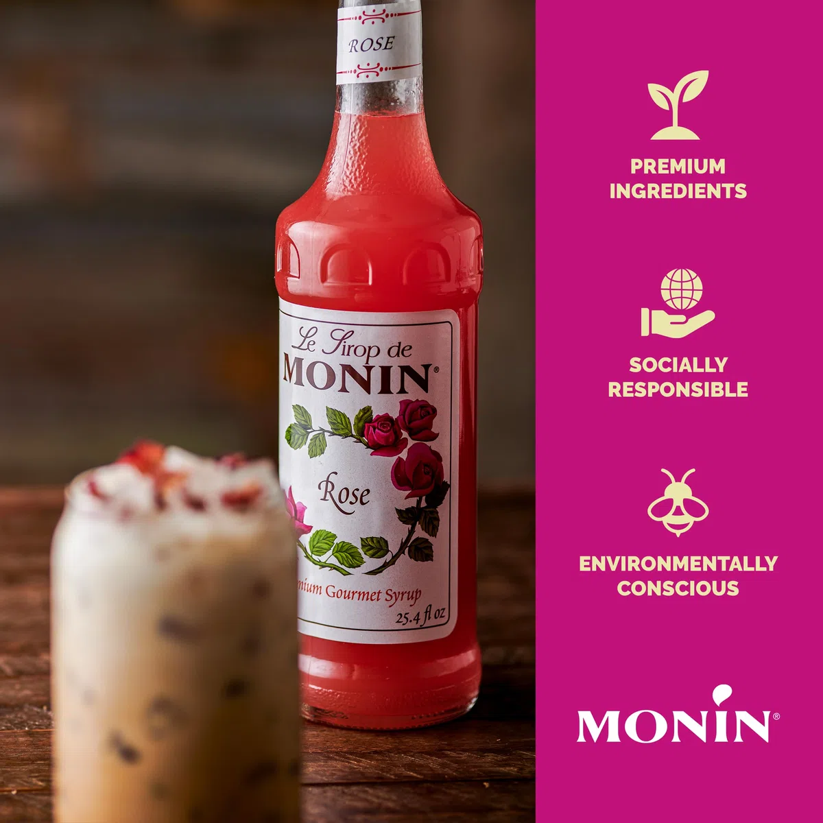 Monin Rose Syrup, 750 ml