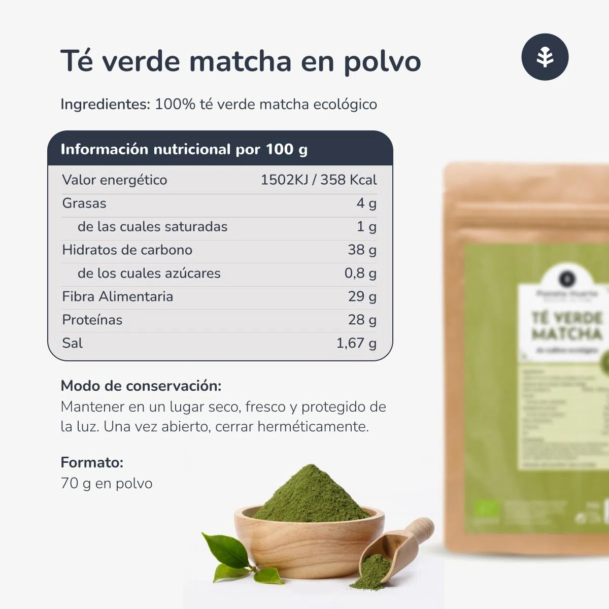 PLANETA HUERTO | Té Matcha Polvo 250g 100% Puro Alto Contenido Vitamina B12, Cultivo Eco, Apto Dietas Veganas - Té Matcha Sin Gluten, Sin Lactosa, Energizante Natural y Antioxidante Premium