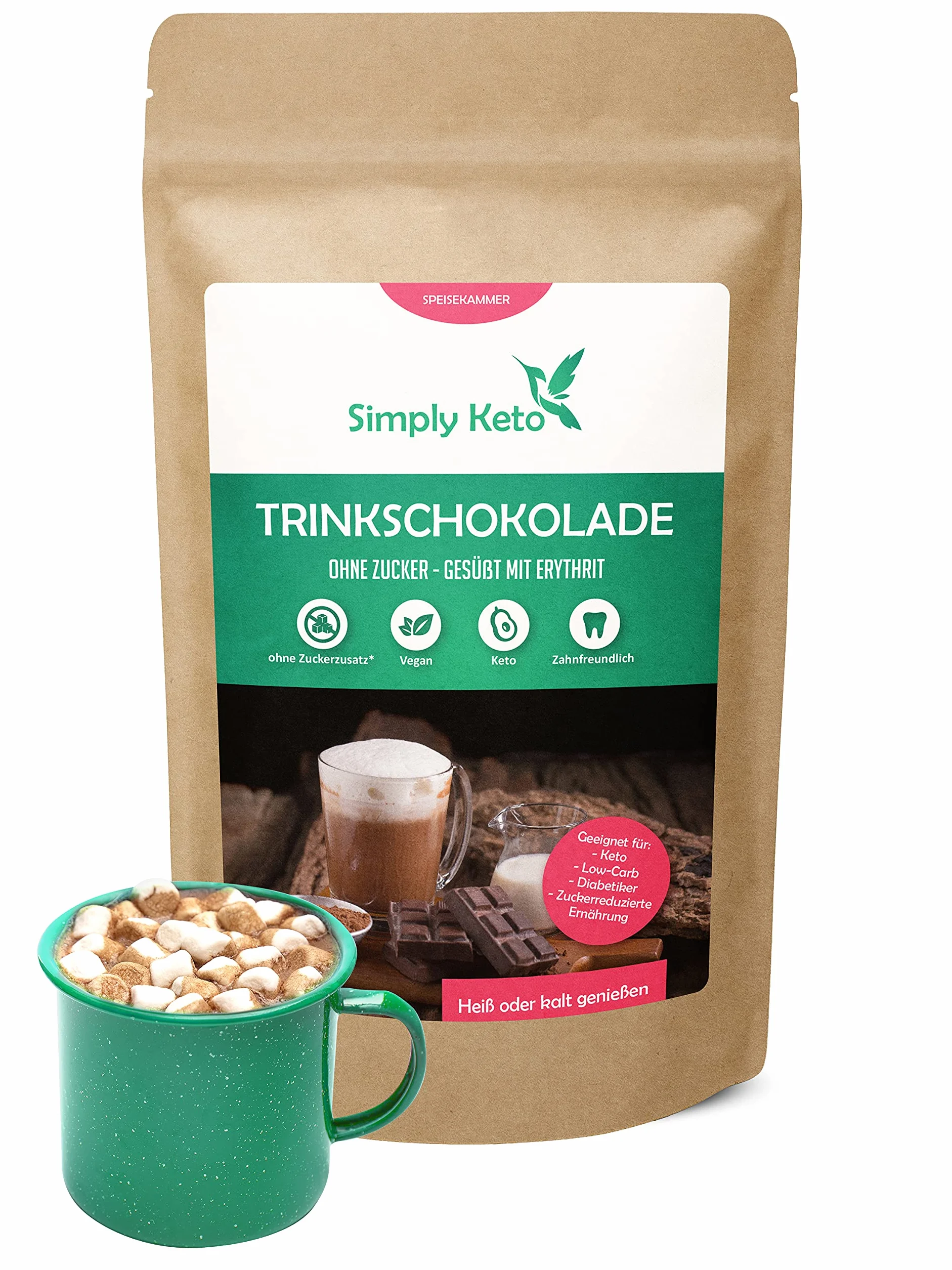 Simply Keto Chocolate para beber sin azúcar 700g Cacao en polvo 42% cacao Endulzado con Eritritol-Stevia