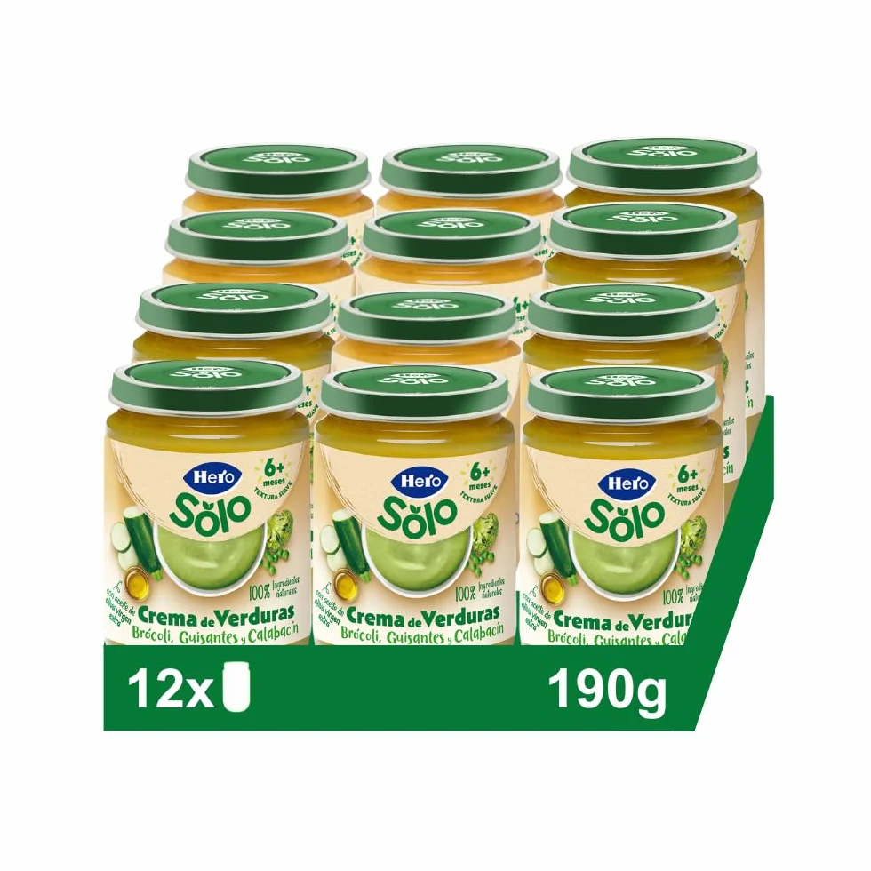 Hero Solo Tarrito Verduras Bebé Brócoli Guisante Calabacín Aceite Oliva Virgen Extra Sin Sal 190g 12U Desde 6 Meses