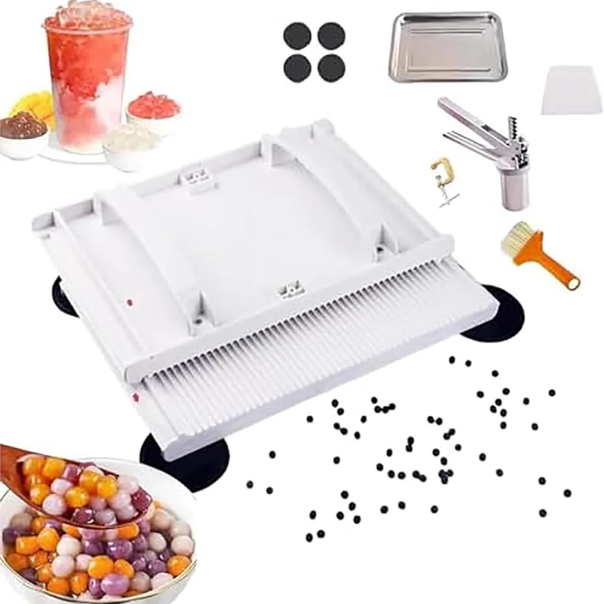 Kit manual ajustable para hacer bobas, prensa de perlas de tapioca de 3 a 12 mm con tabla rodante para té de burbujas casero, taro, bolas de camote