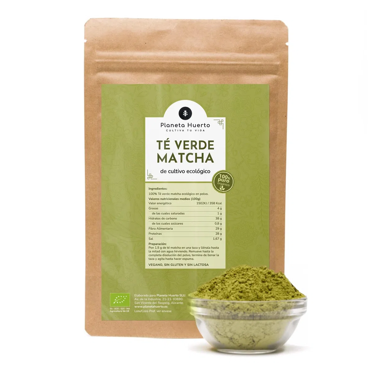 PLANETA HUERTO | Té Matcha Polvo 250g 100% Puro Alto Contenido Vitamina B12, Cultivo Eco, Apto Dietas Veganas - Té Matcha Sin Gluten, Sin Lactosa, Energizante Natural y Antioxidante Premium