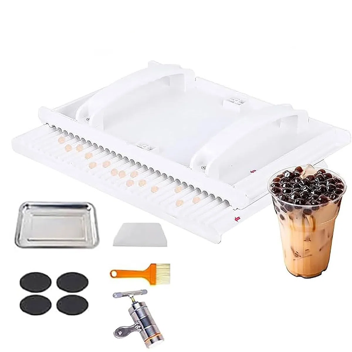 Tapioca - Máquina para hacer perlas, herramientas manuales de bricolaje para perlas de 3 a 12 mm, doble mango con deflector deslizante, ideal para tiendas de té con leche y cocinas domésticas