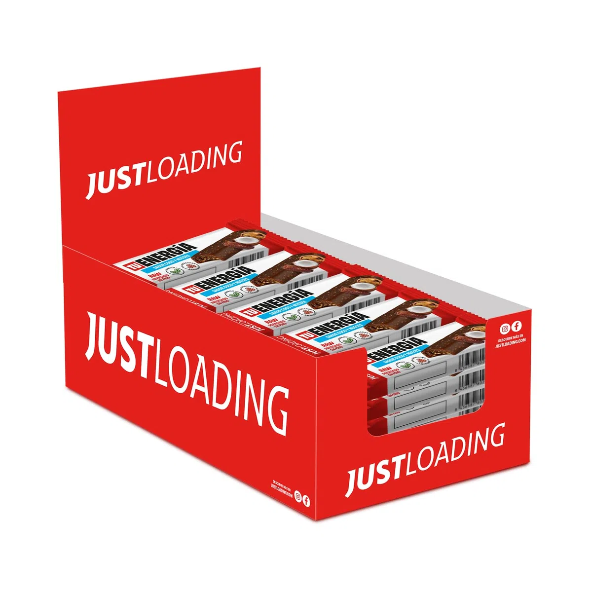 JustLoading Barrita energética natural dátil & coco – 90% dátil, 10% coco y nueces – Energía natural con vitaminas y minerales – Sin gluten ni aceite de palma – Vegana (12 unidades × 40 g)