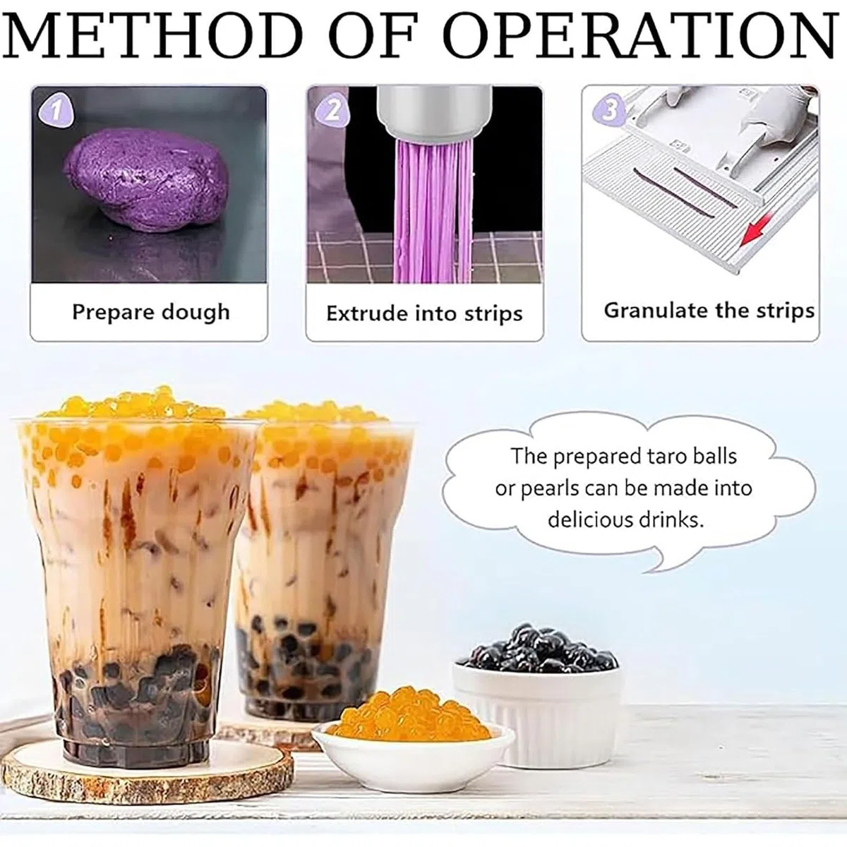 Tapioca - Máquina para hacer perlas, herramientas manuales de bricolaje para perlas de 3 a 12 mm, doble mango con deflector deslizante, ideal para tiendas de té con leche y cocinas domésticas
