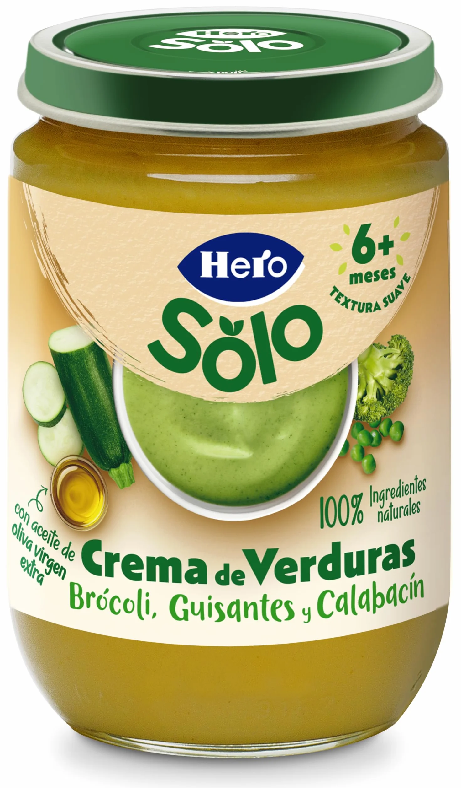 Hero Solo Tarrito Verduras Bebé Brócoli Guisante Calabacín Aceite Oliva Virgen Extra Sin Sal 190g 12U Desde 6 Meses