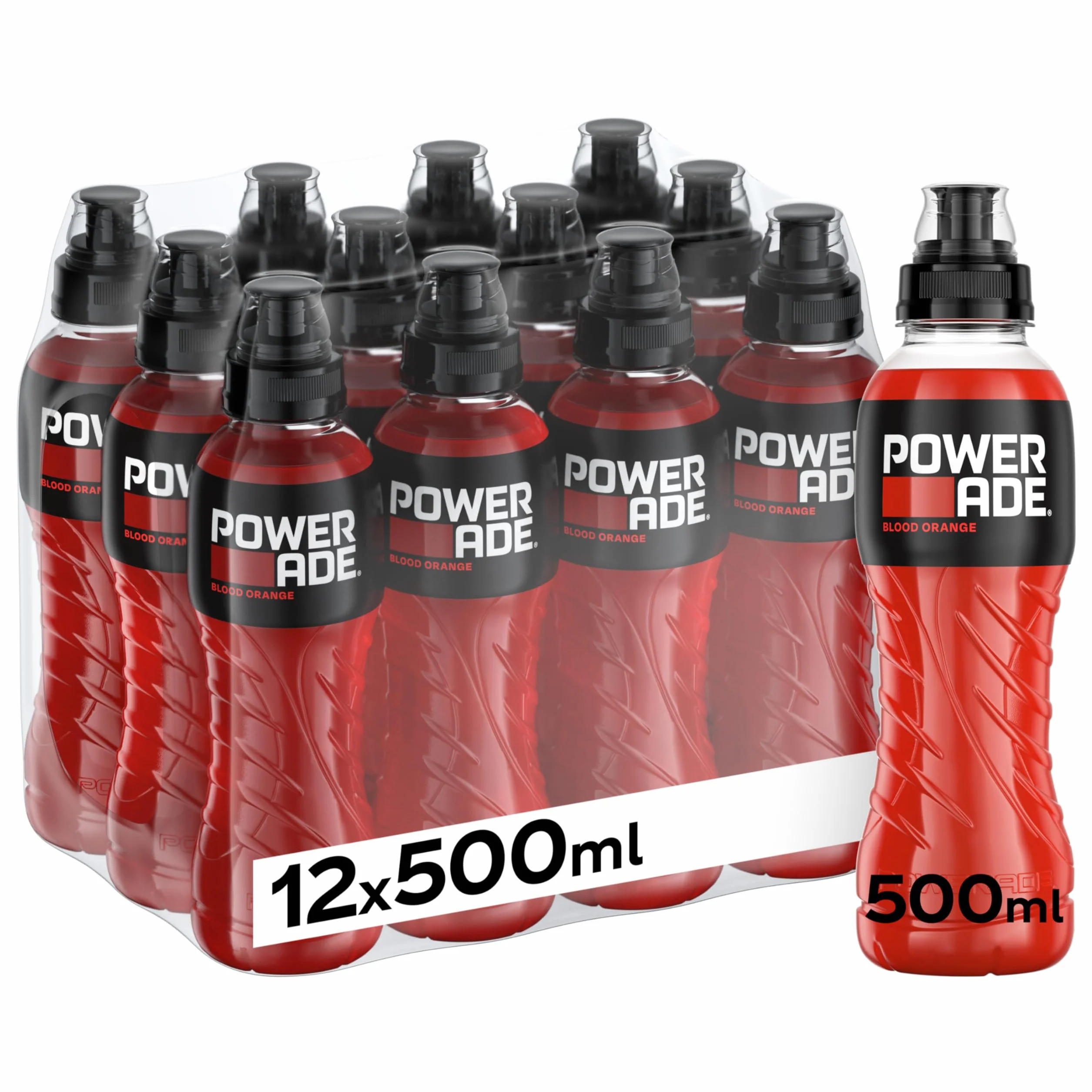 Powerade Bebida Isotónica Blood Orange, Sin Gluten y Refrescante - Pack de 12 Botellas de 500ml