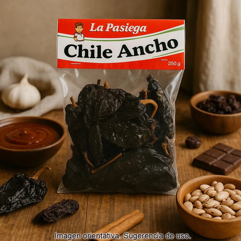 Chile ancho seco 250 g auténtico de México, picor suave, ideal para moles, salsas, adobos y guisos
