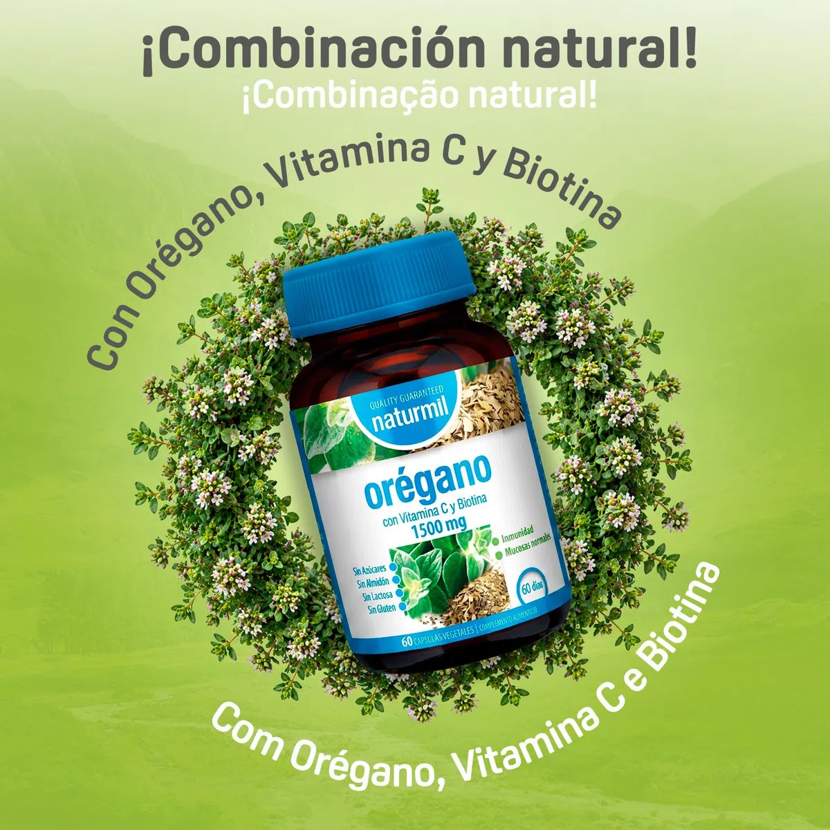 Orégano 1500 mg con Vitamina C y Biotina - Inmunidad - 60 Cápsulas DietMed | Protección para tu día a día