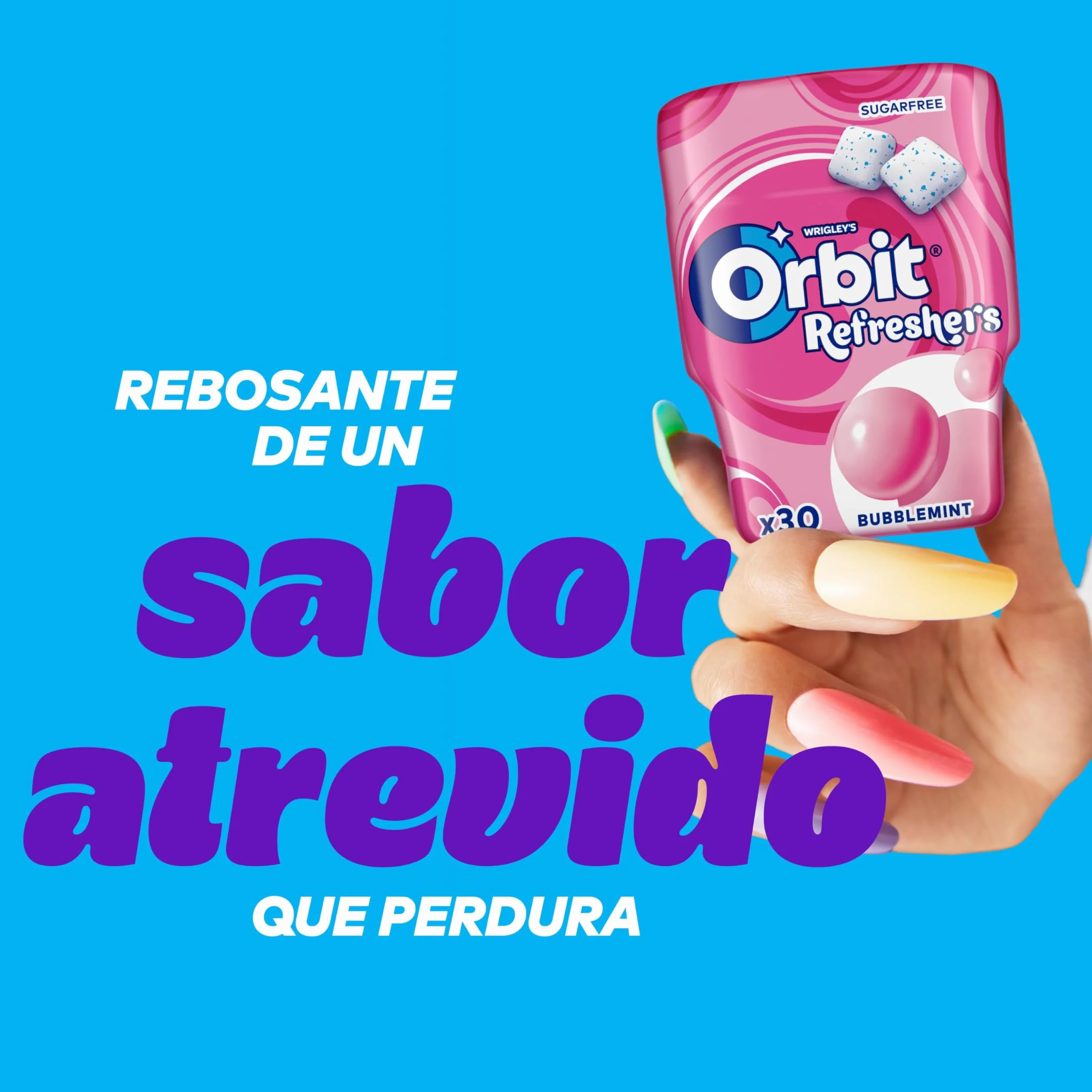 Orbit Refreshers, Bote de Chicles Sin Azúcar Sabor Bubblemint que proporciona frescura inmediata en formato gragea (6 x 30 chicles)
