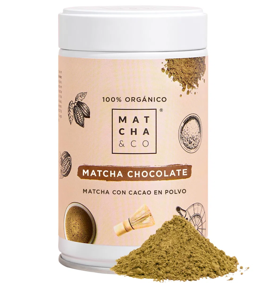 Matcha & CO Té Matcha Chocolate (80 gramos) 100% Orgánico de Grado Ceremonial | Con Cacao en Polvo | Té Verde Orgánico de Japón, 80G 100% Natural, sin Azúcar - Matcha & CO.