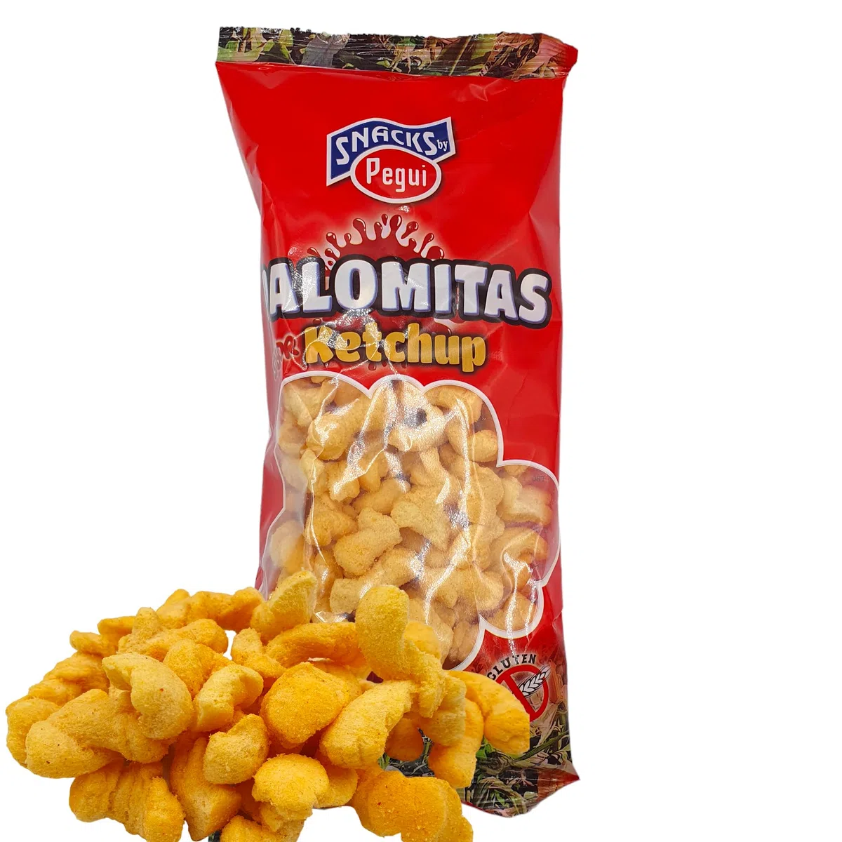 Gusanitos Ketchup - Aperitivo de Maíz Horneado Sabor a Ketchup Pegui - Palomitas Sabor ketchup - 30 Bolsas de 50 gr. - Sin Gluten