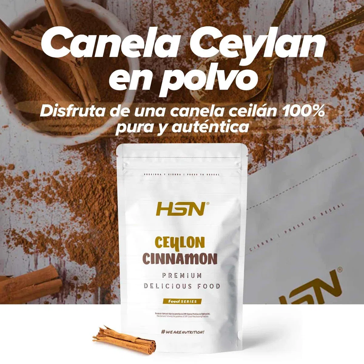 HSN Canela Ceylán en Polvo 500g | Canela de Ceilán Verdadera Cinnamomum Zeylanicum | 100% Natural - Baja en Cumarina - Molienda Fina | No-GMO, Vegano, Sin Gluten