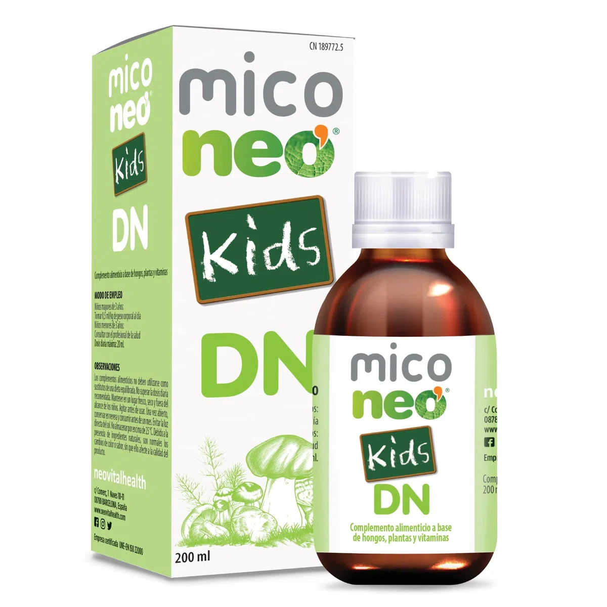 MICO NEO | Jarabe Infantil DN Kids | Favorece el Buen Rendimiento Cognitivo en Niños | Mejora la Concentración | A Base de Hongos, Plantas y Vitaminas Naturales