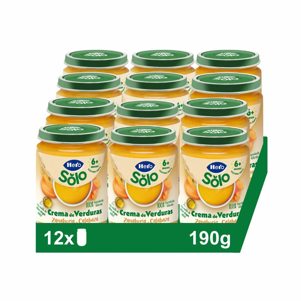 Hero Solo Tarrito Verduras Bebé Zanahoria Calabaza con Aceite de Oliva Virgen Extra 190g x 12U
