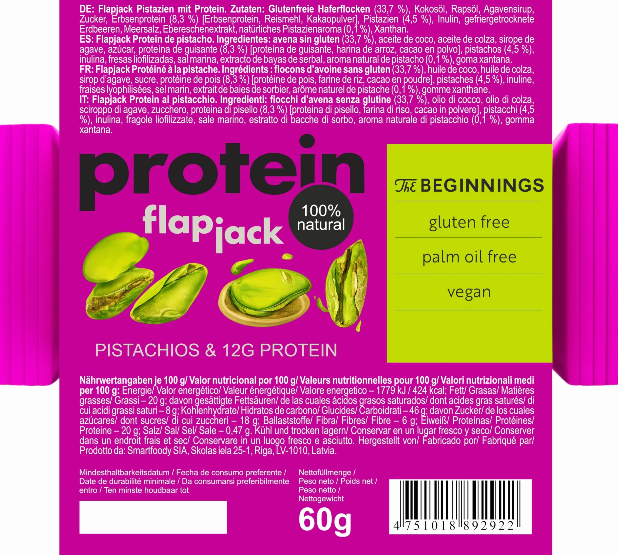 The BEGINNINGS Barritas proteicas de avena Flapjack Caja surtida 2 sabores x 5 barritas – 10 x 60 g (600 g) – veganas, sin gluten – proteína de origen vegetal – snack energético natural