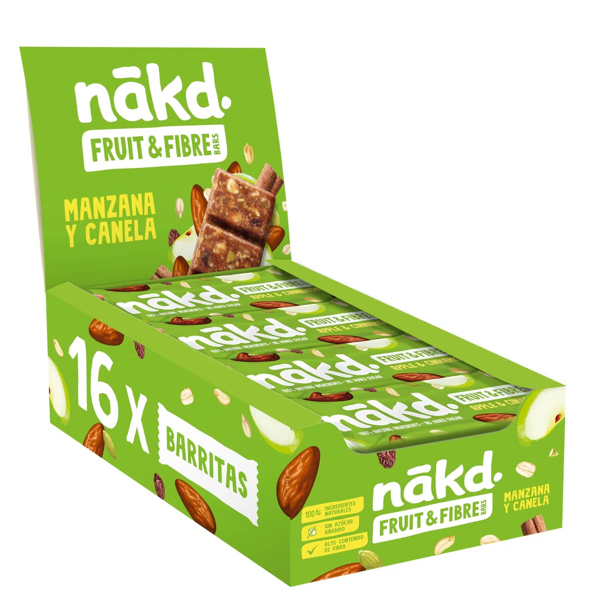 Nākd. Barritas de Fruta y Fibra | Manzana y Canela | Alto Contenido en Fibra | 100% Ingredientes Naturales | Sin Azúcares Añadidos | Vegano | 16 x 44g Barritas| 704g