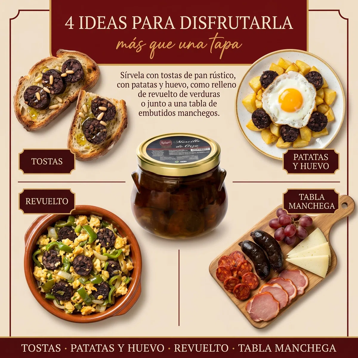 Polgri Morcilla Frita de Orza con Pinones 780g Manchega Artesanal Desde 1967 Conserva en Aceite Girasol sin Conservantes 5 Años Caducidad Tarro Cristal 850ml Embutidos Gourmet Aperitivo Tapas