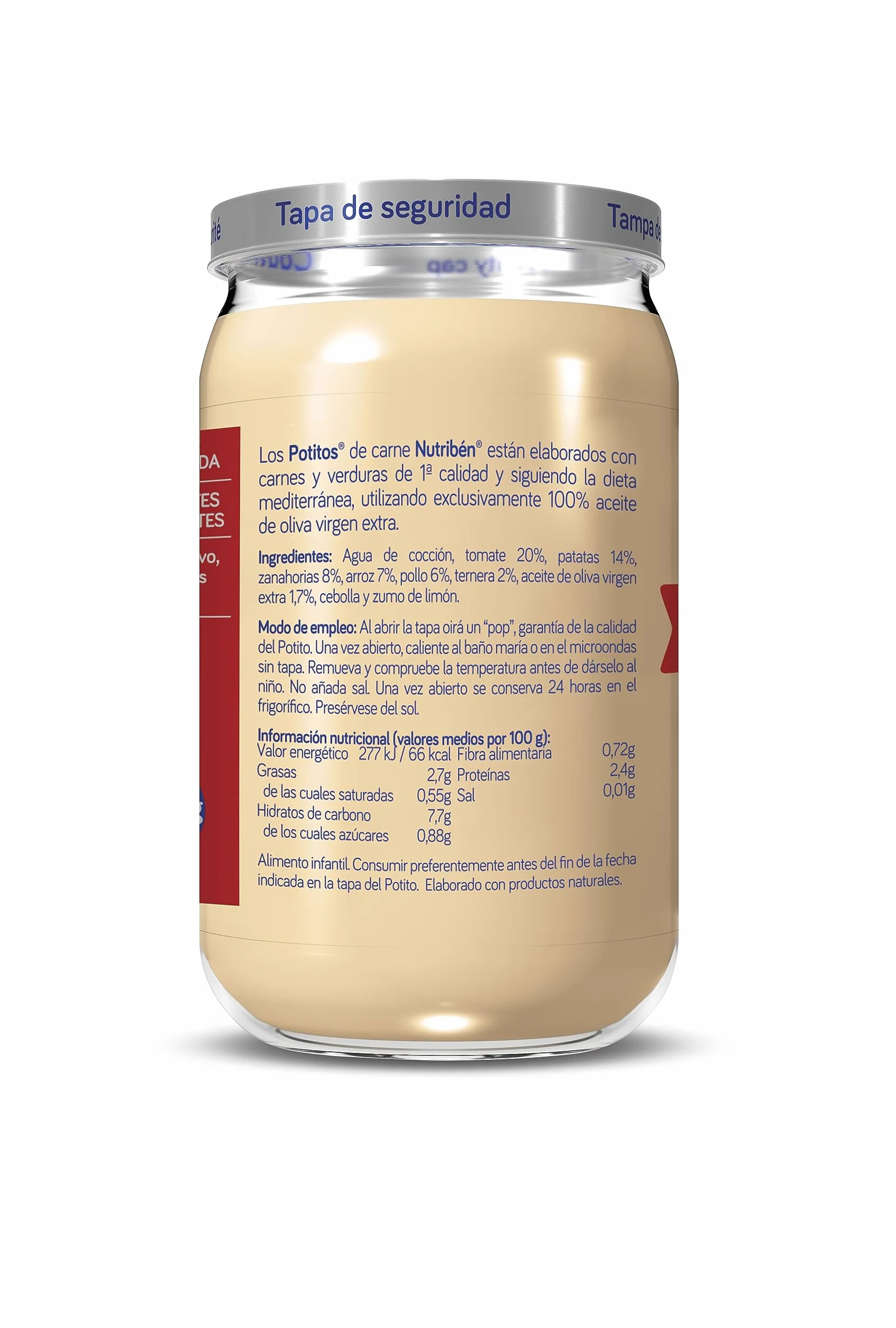 Nutribén Potitos | Tarrito de Verduras con Pollo y Ternera | Para Bebés a partir de 6 Meses | Sin Almidones | Sin Azúcares Añadidos | Sin Gluten, Huevo, Leche | Pack de 12 Unidades | 2820 g
