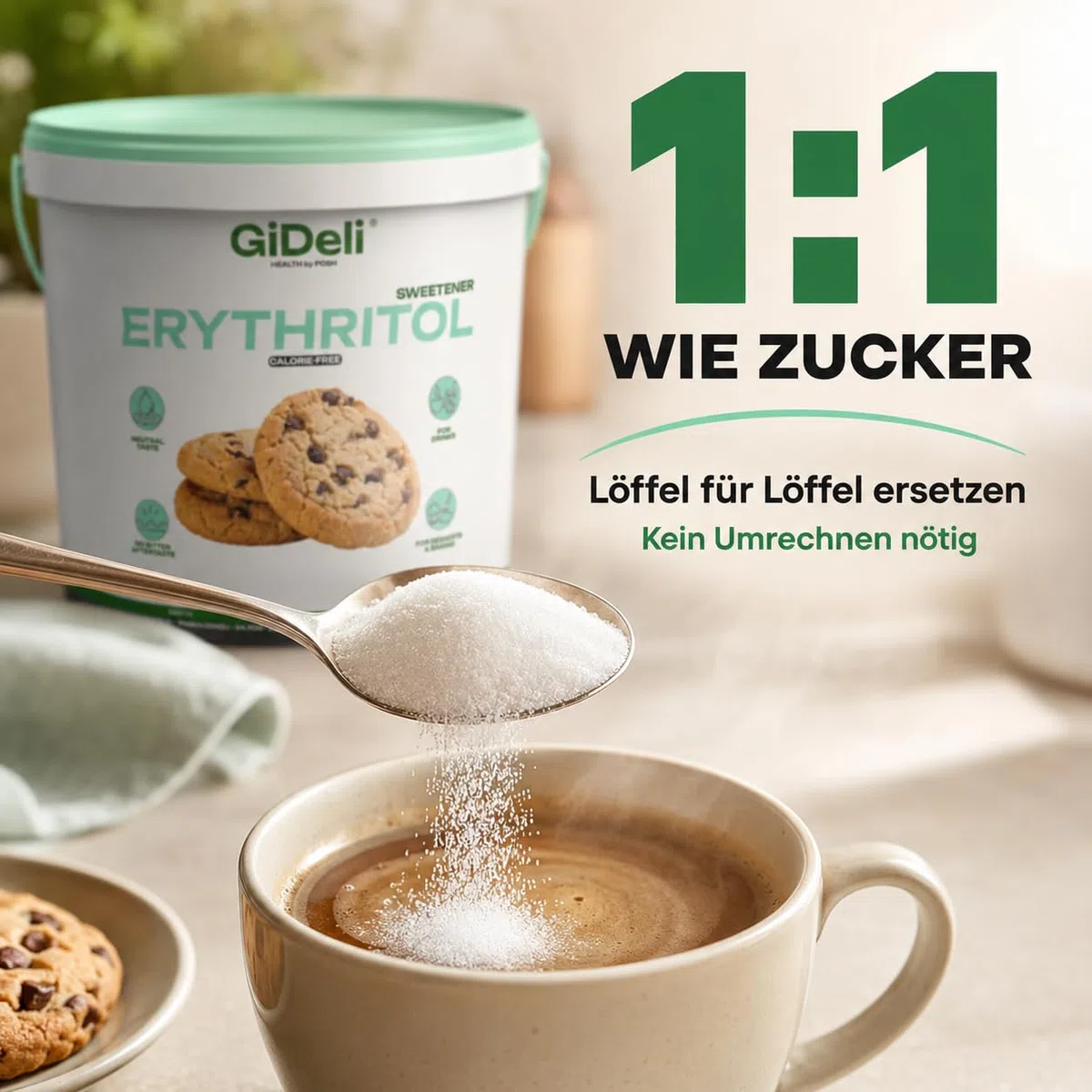 GiDeli Eritritol 20 kg en cubo de azúcar granulada de repuesto de alimentos como alternativa vegana y de azúcar amigable con los dientes