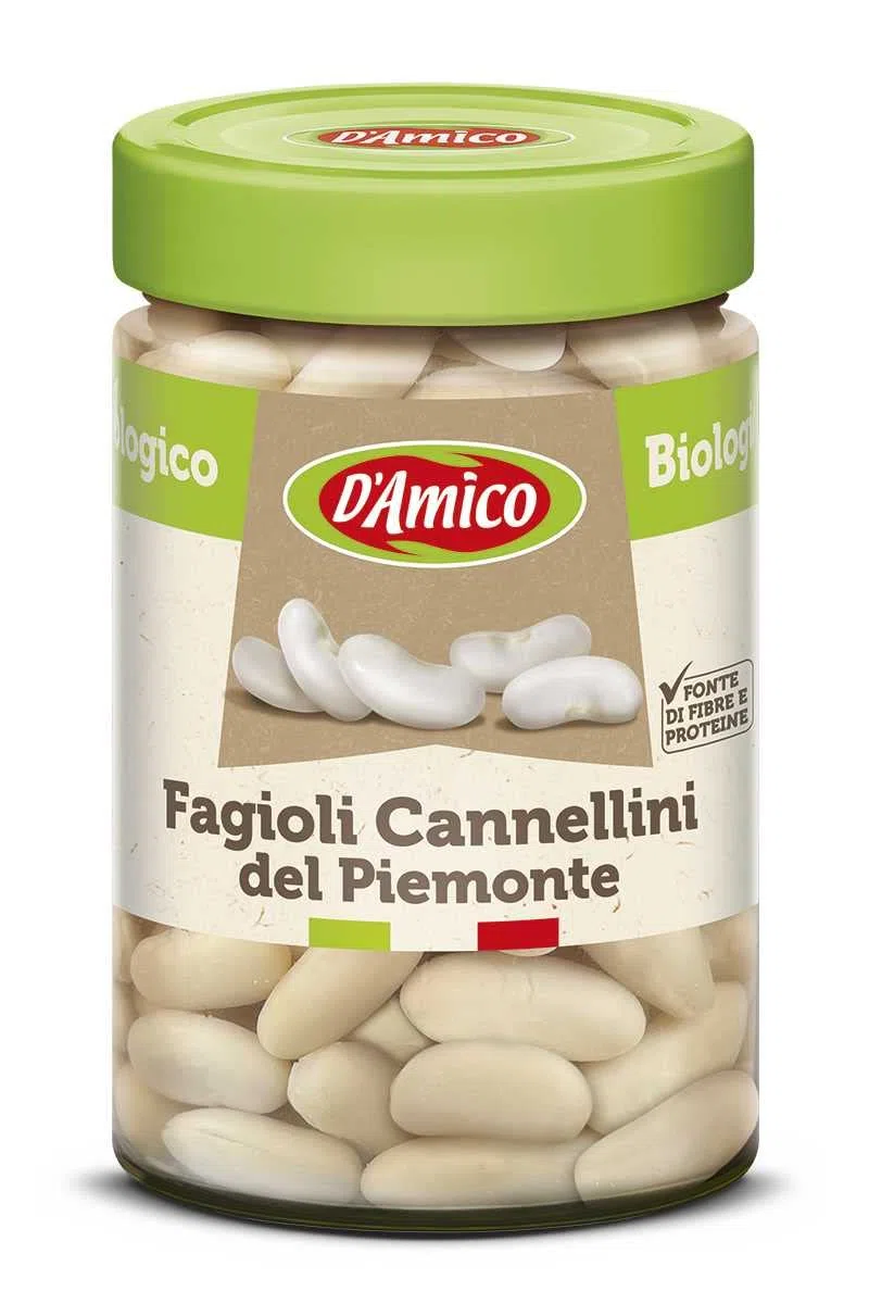 D'Amico Fagioli Cannellini del Piemonte Frijoles orgánicos de canellini de Piamonte Frijoles cocidos originarios de Italia 310g