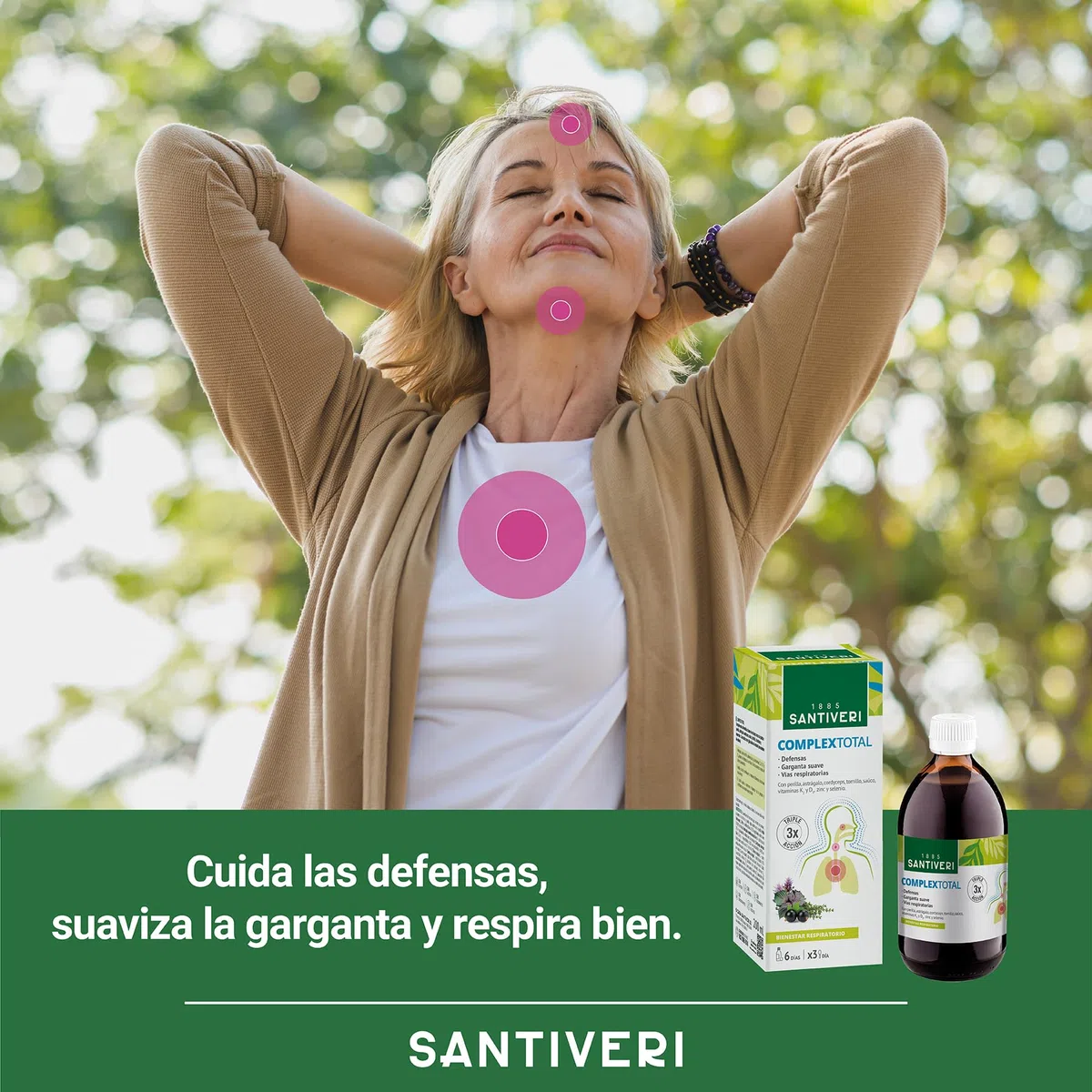 SANTIVERI – Complex Total, Complemento Alimenticio a Base de Extractos de Plantas y Vitaminas, Triple Acción, Ayuda al Bienestar de las Vías Respiratorias, la Garganta y las Defensas – 200 ml