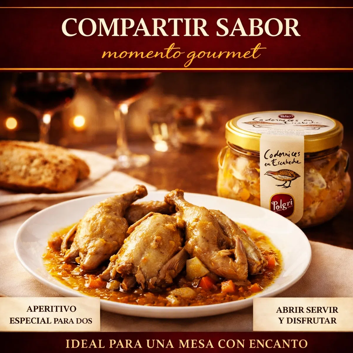 POLGRI Codornices en Escabeche Conserva Gourmet Carne de Caza con AOVE 2 Codornices Tarro de Cristal 640 ml Aperitivo Premium Receta Manchega Lista para Servir Tapa Gourmet Artesana