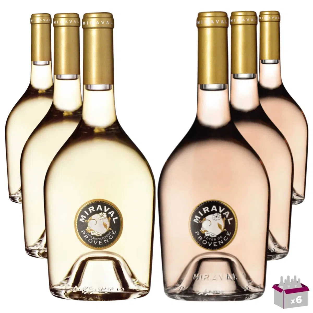 Lote de descubrimiento Miraval 6x75Cl - 3 Côtes de Provence Rosé 2021 75Cl 13% y 3 Côtes de Provence Blanco 2021 75Cl 13%