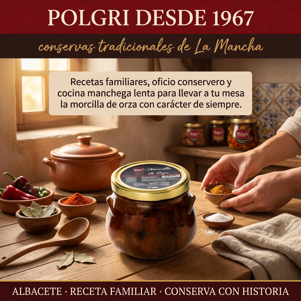 Polgri Morcilla Frita de Orza con Pinones 780g Manchega Artesanal Desde 1967 Conserva en Aceite Girasol sin Conservantes 5 Años Caducidad Tarro Cristal 850ml Embutidos Gourmet Aperitivo Tapas